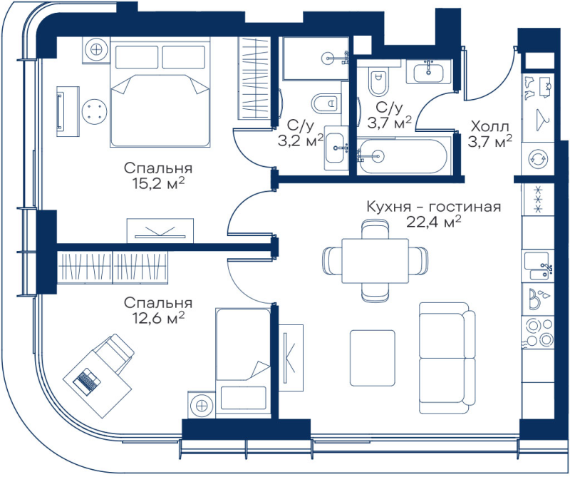 3 ккв (Евро) 59,4 м²