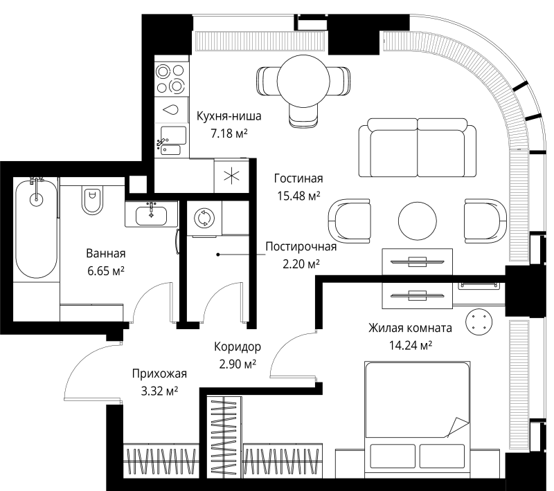 2 ккв (Евро) 52 м²