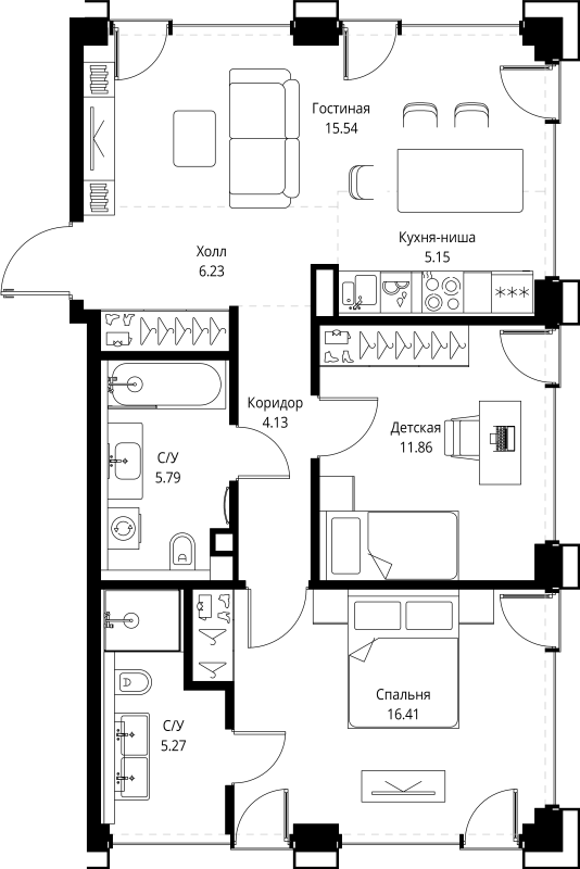 3 ккв (Евро) 70,4 м²