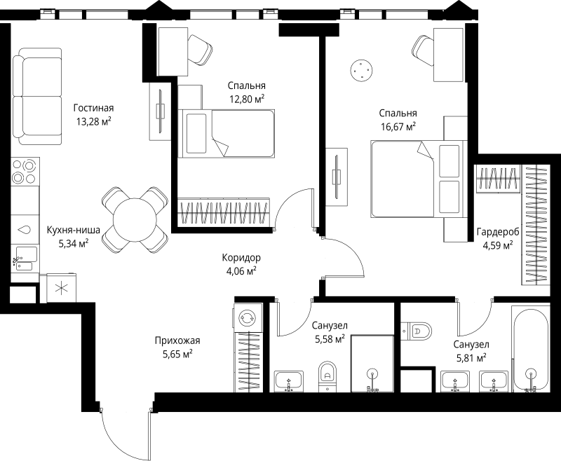 3 ккв (Евро) 73,8 м²