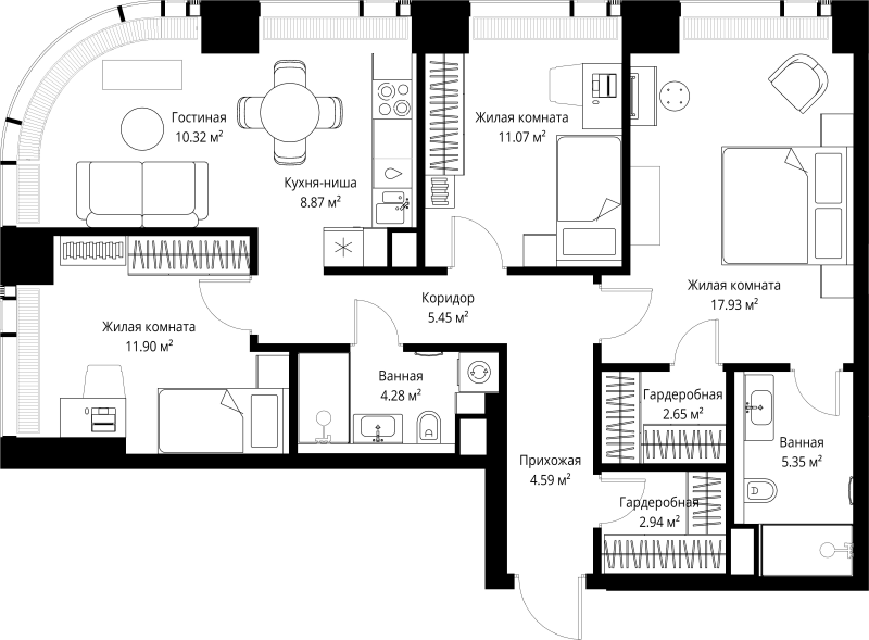 4 ккв (Евро) 85,4 м²