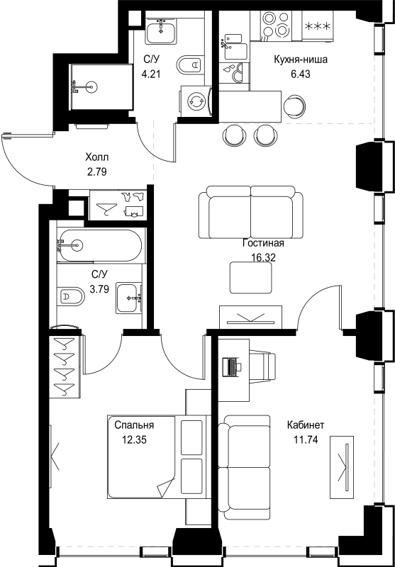 3 ккв (Евро) 57,6 м²
