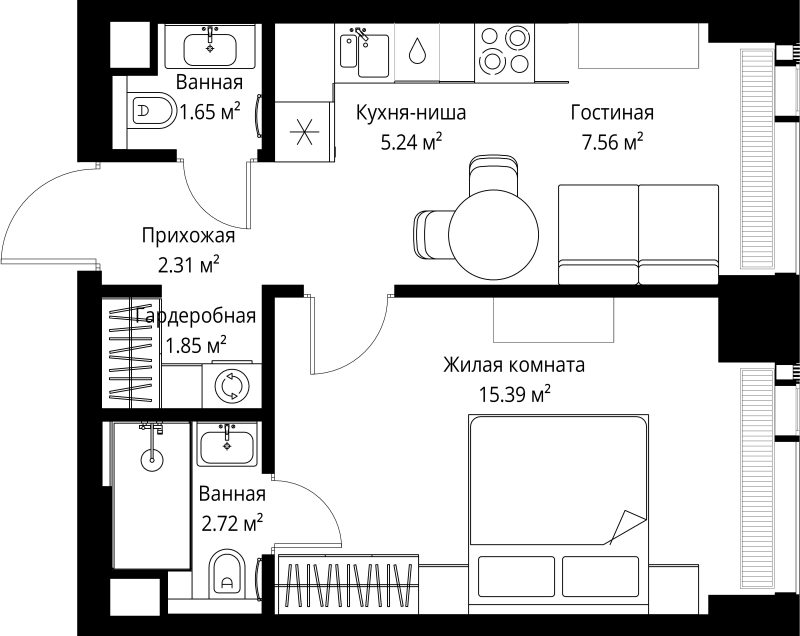 1 ккв 36,7 м²