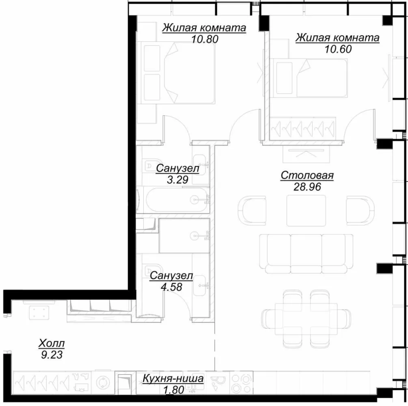 3 ккв (Евро) 68,6 м²