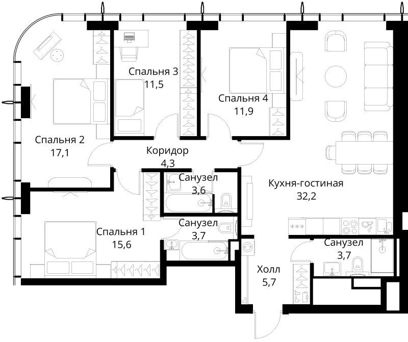 5 ккв (Евро) 109,3 м²