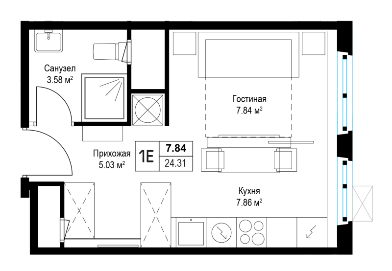 Студия 24,2 м²