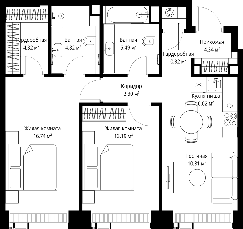 3 ккв (Евро) 68,4 м²