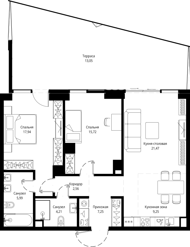3 ккв (Евро) 98,6 м²