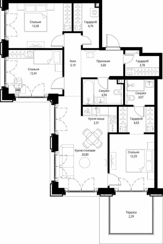 4 ккв (Евро) 96,3 м²