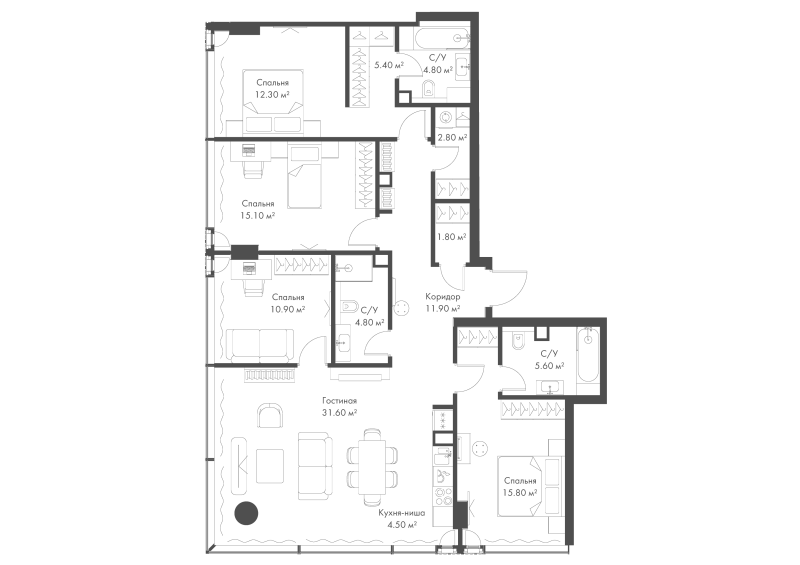 5 ккв (Евро) 127,3 м²