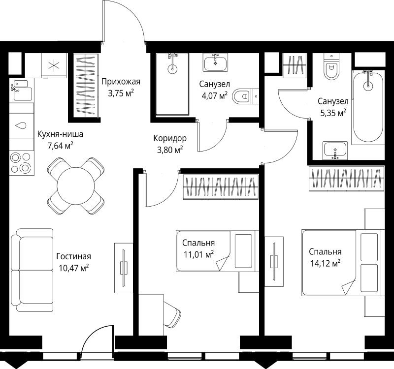 3 ккв (Евро) 60,2 м²