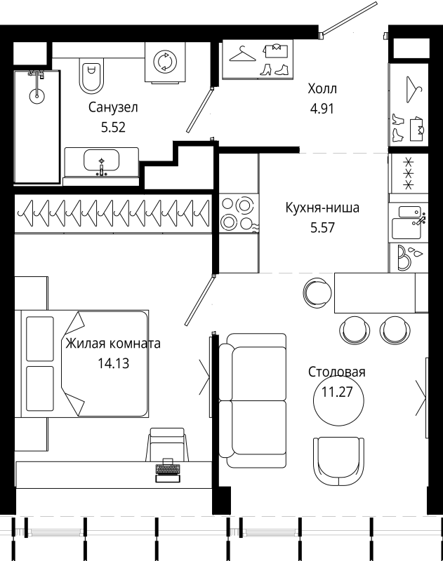2 ккв (Евро) 41,4 м²