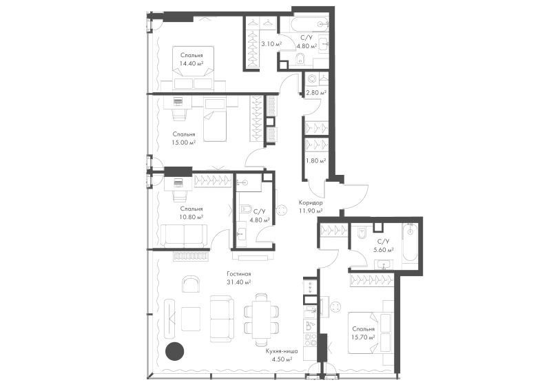 5 ккв (Евро) 126,6 м²