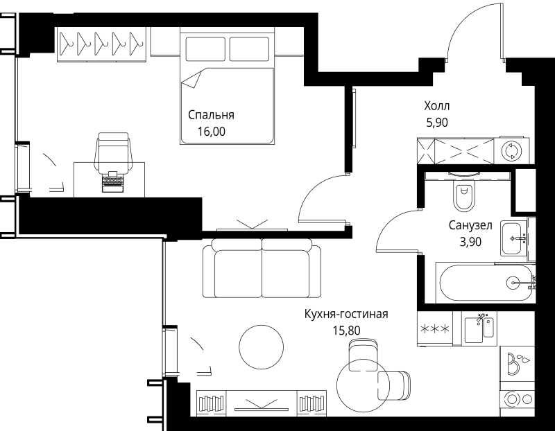 2 ккв (Евро) 42,5 м²
