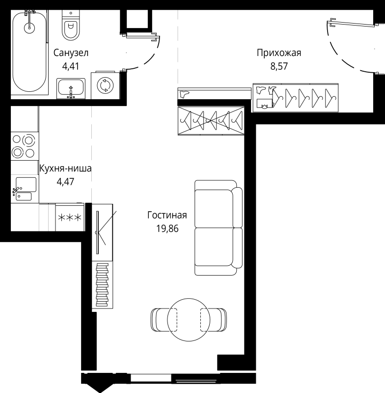 Студия 37,5 м²
