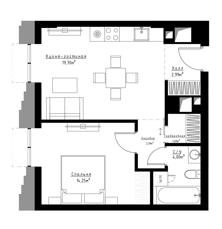 2 ккв (Евро) 45,1 м²