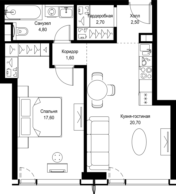 2 ккв (Евро) 49,9 м²