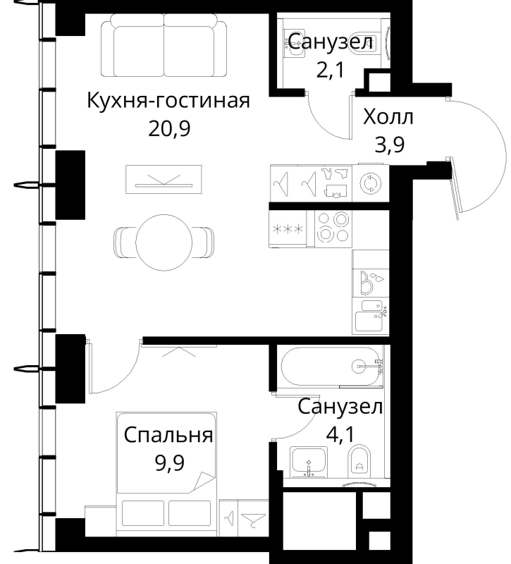 2 ккв (Евро) 40,9 м²