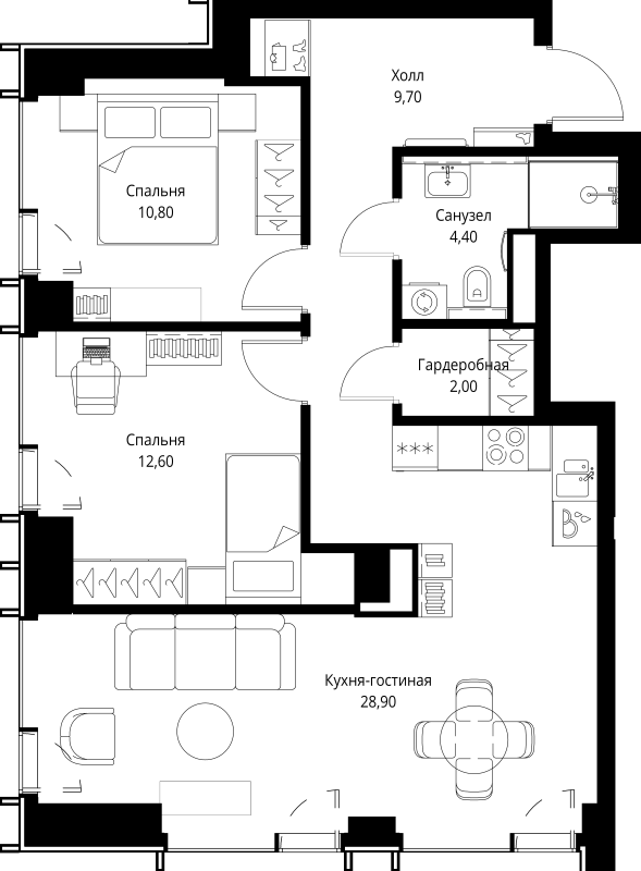 3 ккв (Евро) 70,5 м²