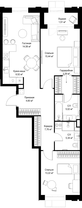 3 ккв (Евро) 77,4 м²