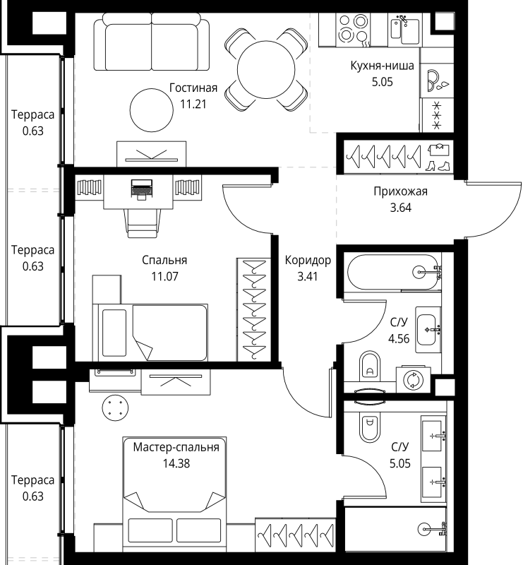 3 ккв (Евро) 60,3 м²
