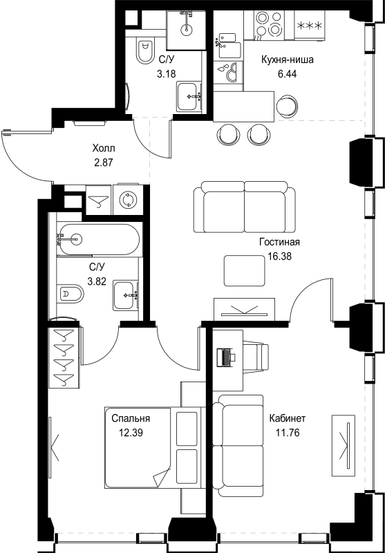 3 ккв (Евро) 56,8 м²
