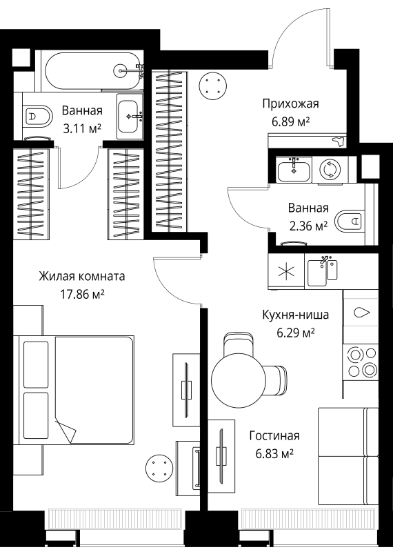 1 ккв 43,3 м²