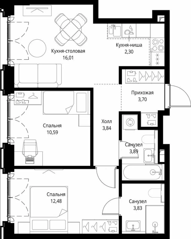 3 ккв (Евро) 56,6 м²