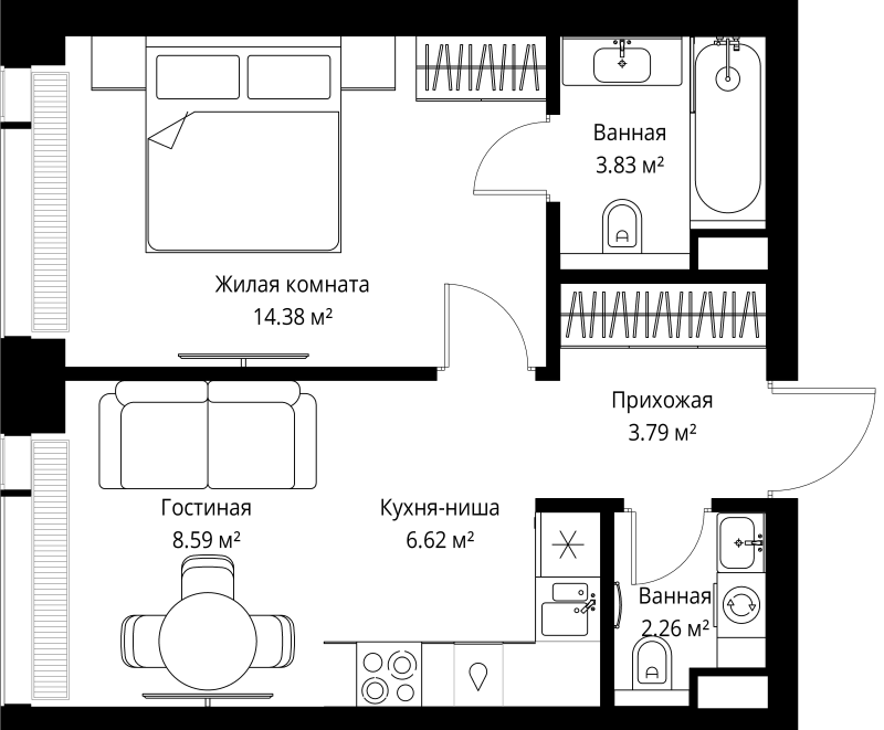 2 ккв (Евро) 39,5 м²