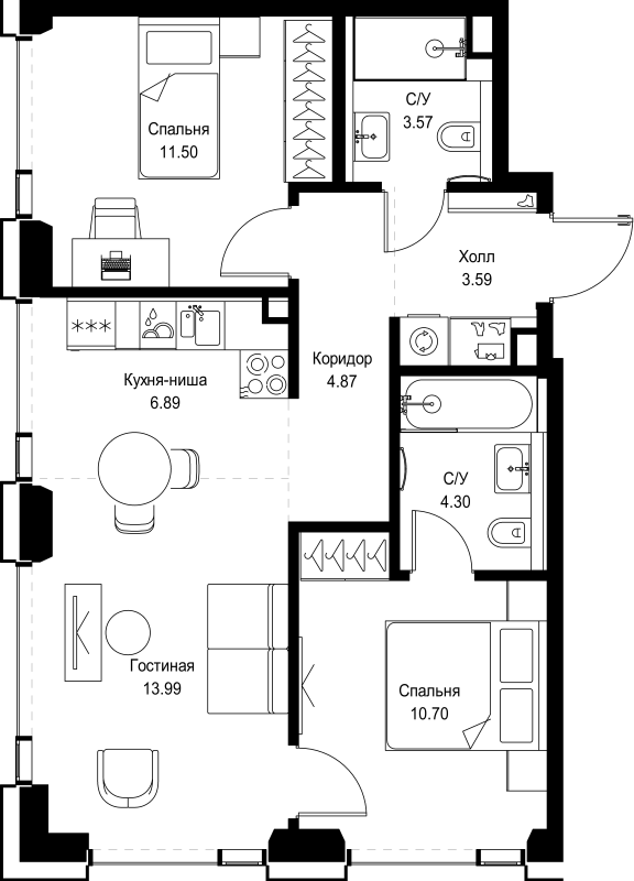3 ккв (Евро) 59,4 м²