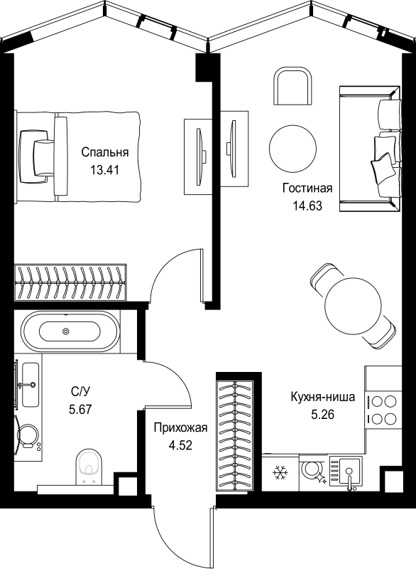 2 ккв (Евро) 43,5 м²