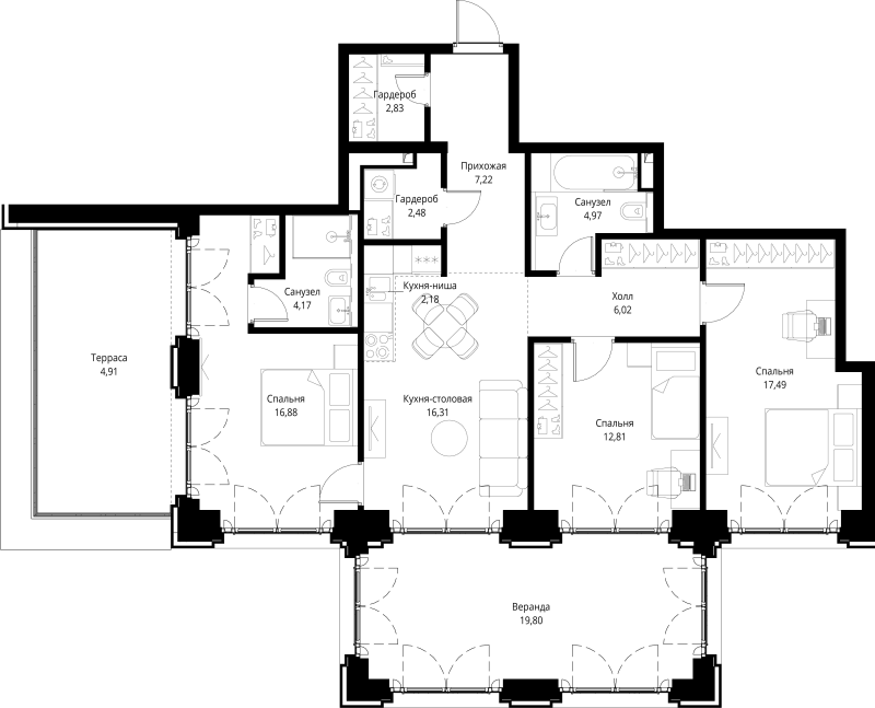 4 ккв (Евро) 118,1 м²