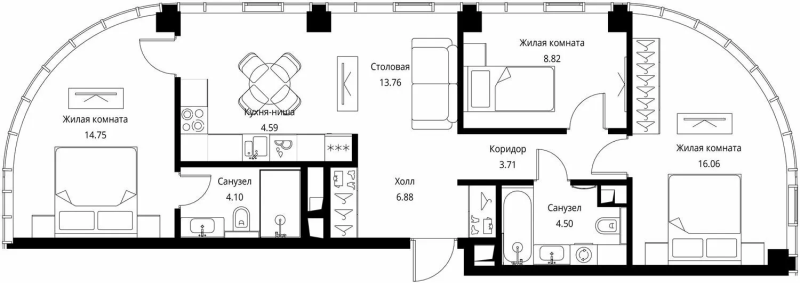 4 ккв (Евро) 77,2 м²