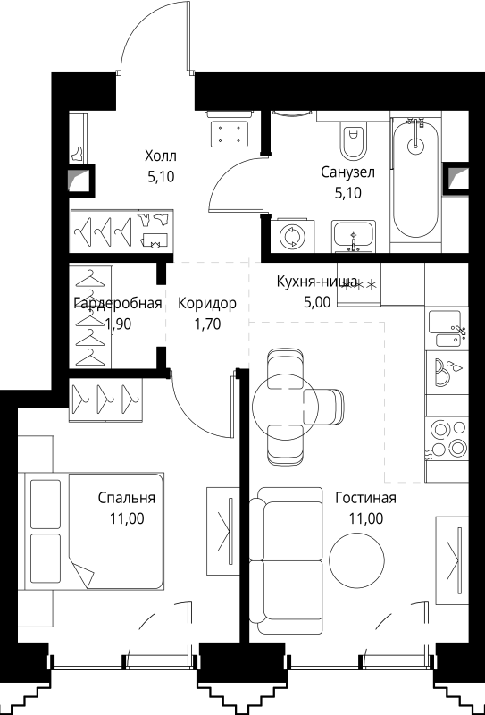 2 ккв (Евро) 41 м²