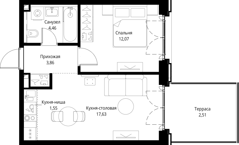2 ккв (Евро) 42,1 м²