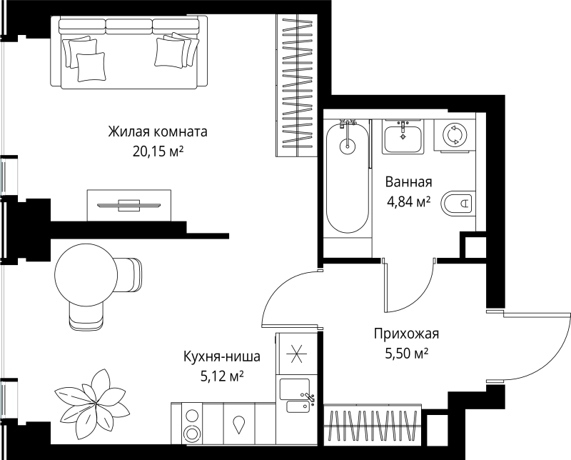 Студия 35,6 м²