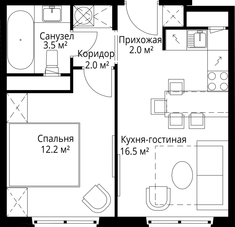 2 ккв (Евро) 36,2 м²