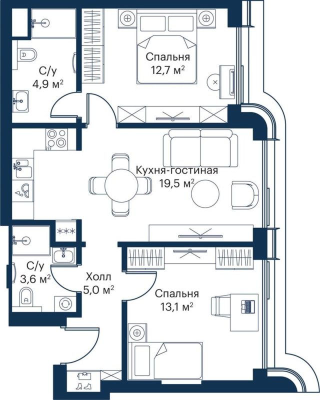3 ккв (Евро) 57,8 м²