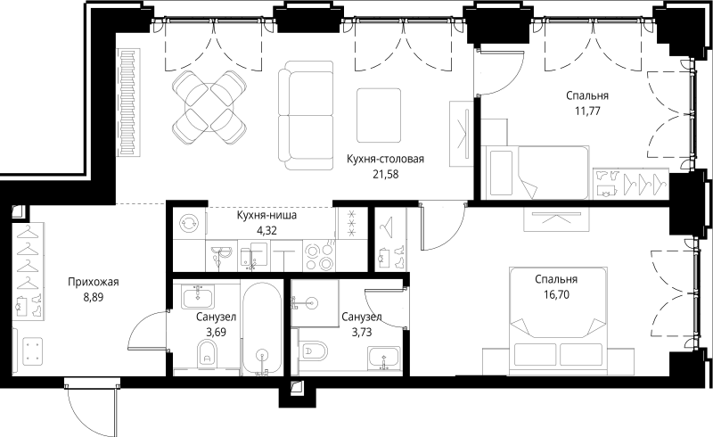 3 ккв (Евро) 70,7 м²