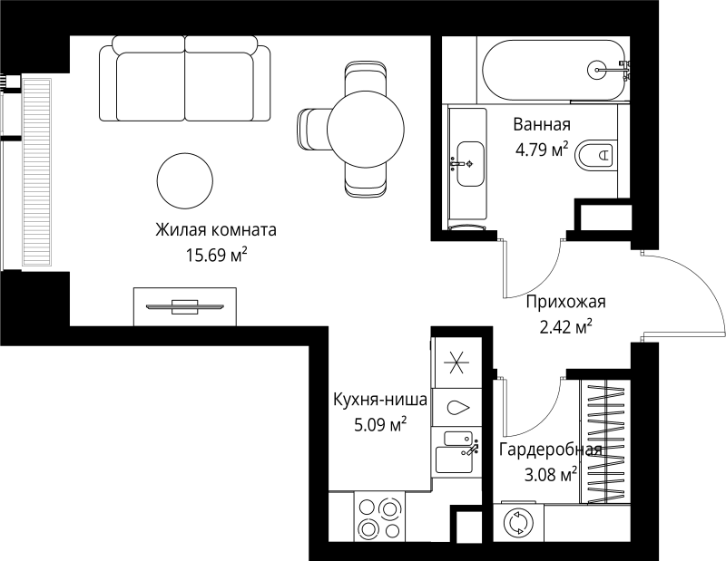 Студия 31,1 м²