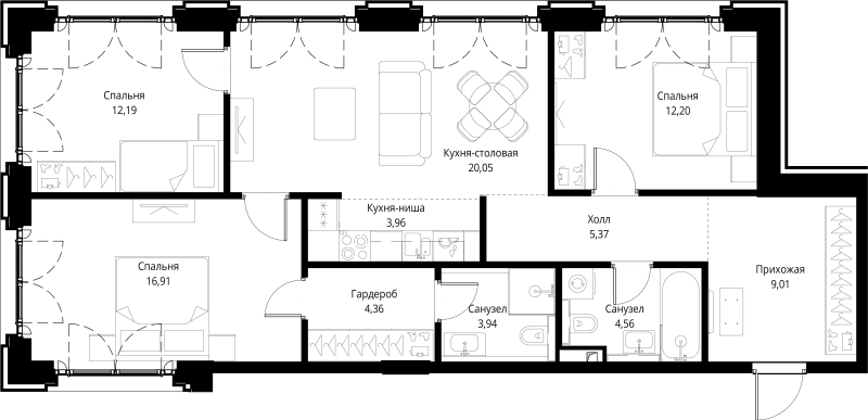 4 ккв (Евро) 92,6 м²