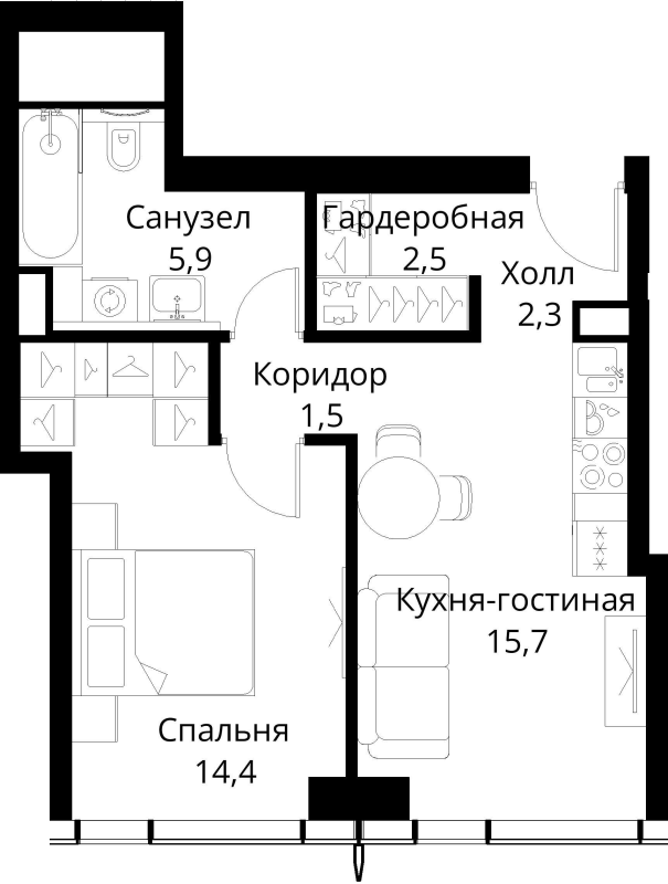 2 ккв (Евро) 42,3 м²