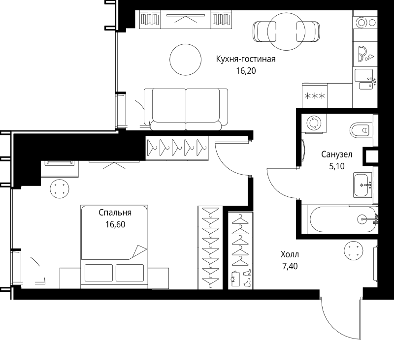 2 ккв (Евро) 46,4 м²