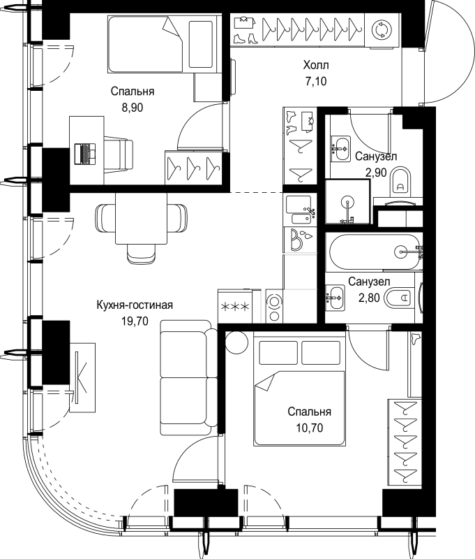 3 ккв (Евро) 52,1 м²