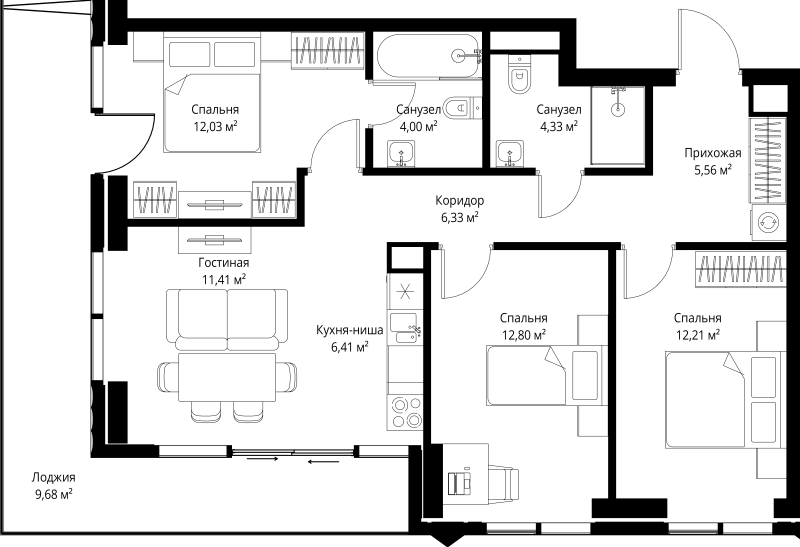 4 ккв (Евро) 84,8 м²