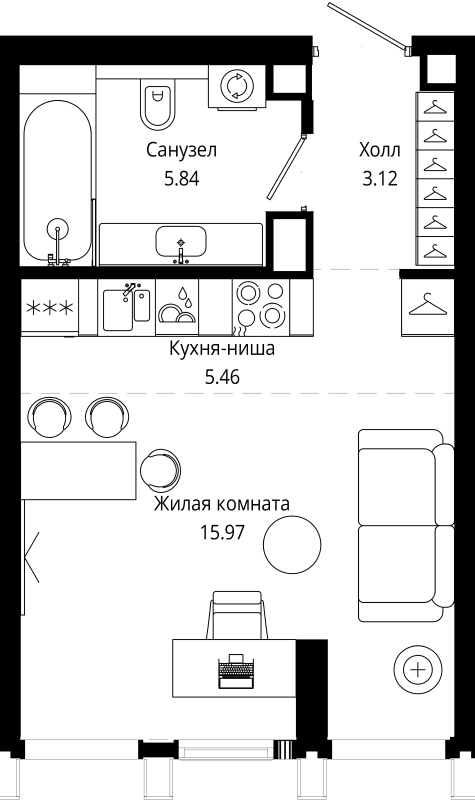 Студия 30,4 м²