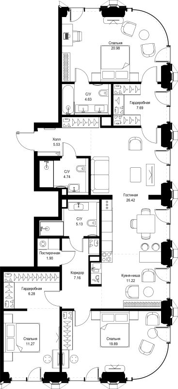 4 ккв (Евро) 132,8 м²