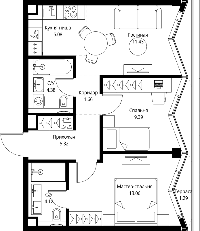 3 ккв (Евро) 55,7 м²