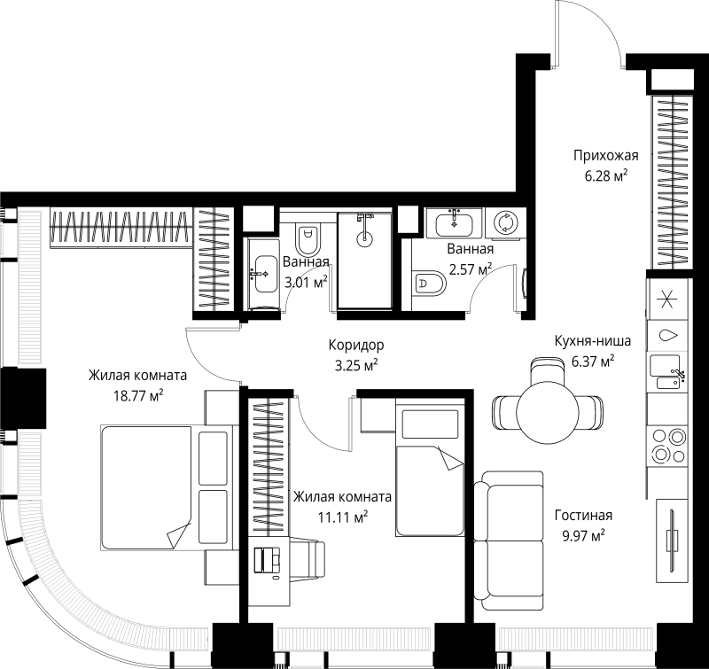 3 ккв (Евро) 61,3 м²