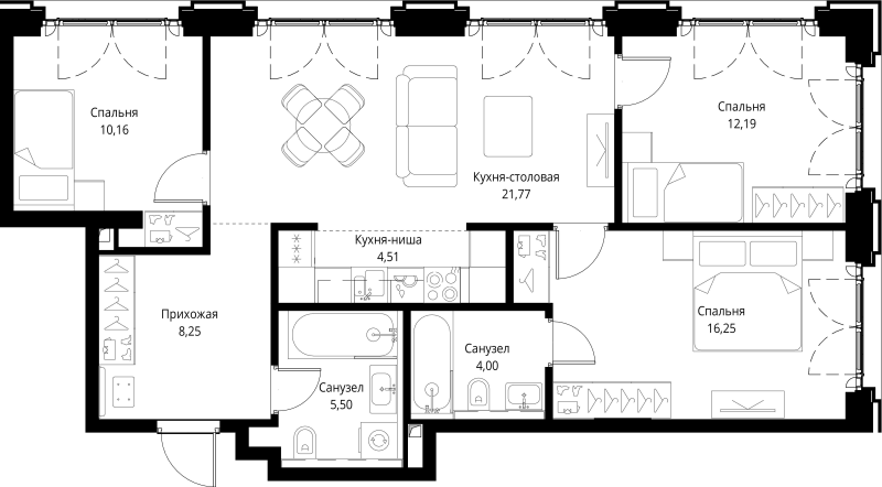 3 ккв (Евро) 82,6 м²